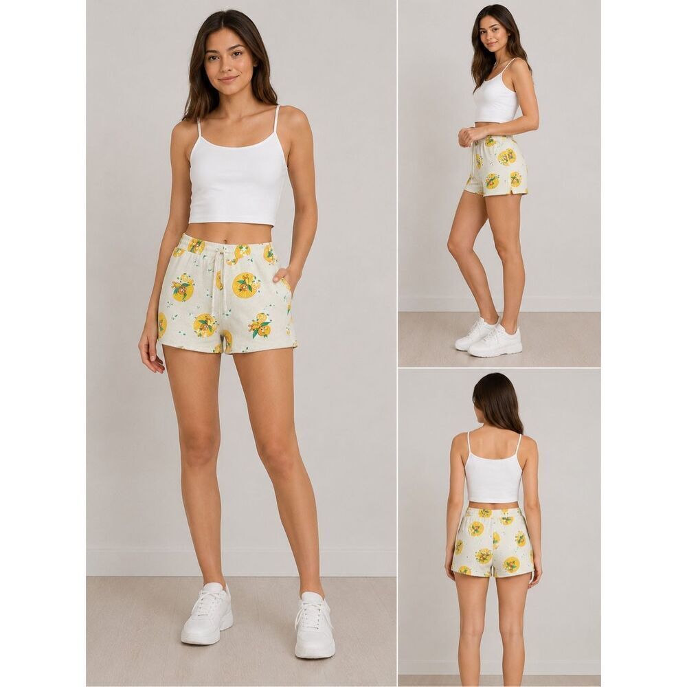 Cute Vintage Orange Print Lounge Shorts Women’s Approx. Size L Cotton Blend